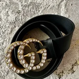 Gucci GG logo crystal leather belt size 65 MARMONT GG Marmont thin belt with crystals in black leather | GUCCI® US main image 2